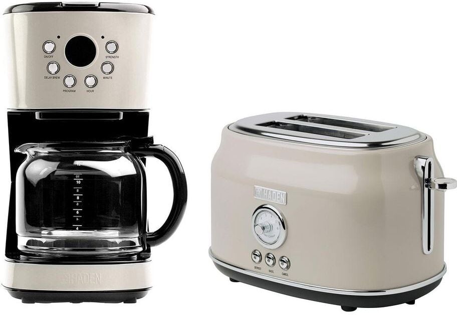 HADEN Retro Style 12 Cup Programmable Coffee Maker with 2 Slice Toaster, Beige