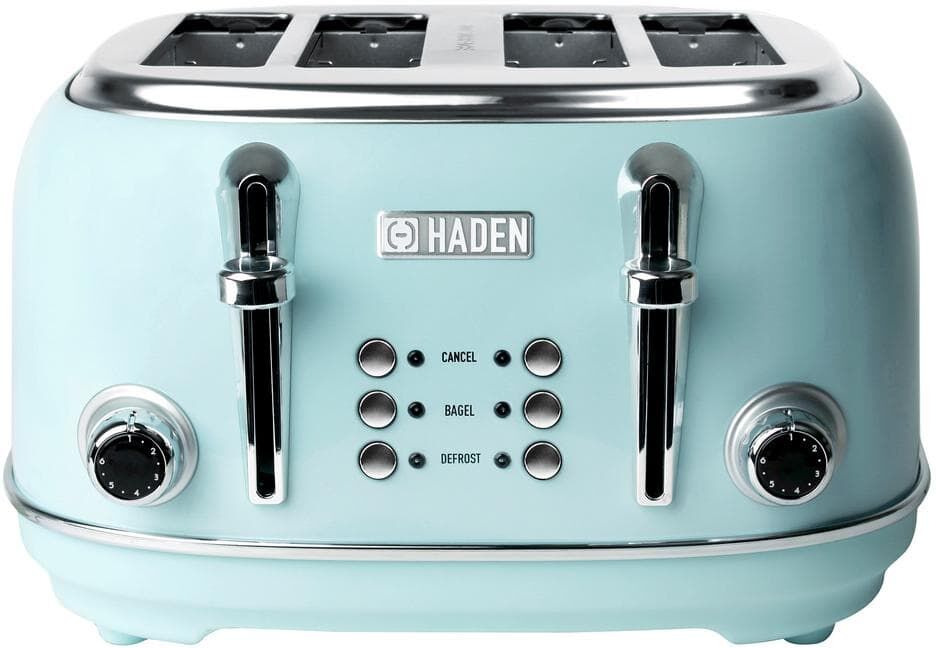 HADEN Heritage 1500-Watt 4-Slice Turquoise Wide Slot Retro Toaster with Removable Crumb Tray and Browning Control