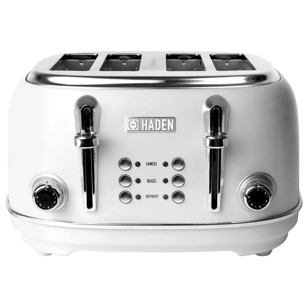 HADEN Heritage 1500-Watt 4-Slice White Wide Slot Retro Toaster with Removable Crumb Tray and Browning Control