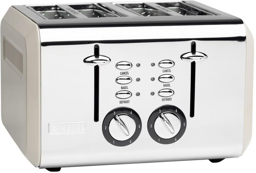 HADEN Cotswold 1500-Watt 4-Slice Wide Slot Putty Retro Toaster with Removable Crumb Tray and Adjustable Settings