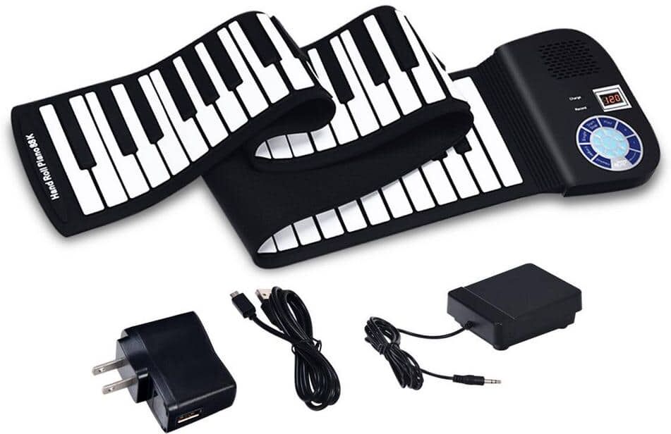 Costway 88 Key Electronic Roll Up Piano Keyboard Silicone Rechargeable w/Pedal Black