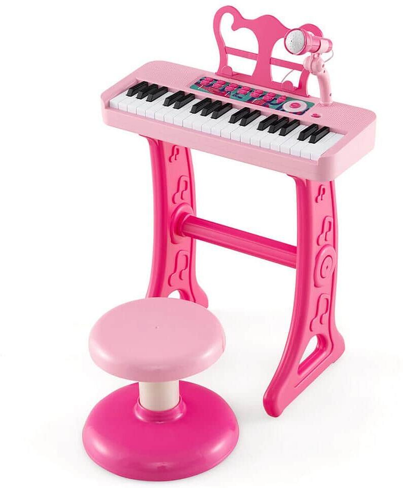 Gymax 37-Key Kids Piano Keyboard Toy Musical Electronic Instrument with Stool Pink