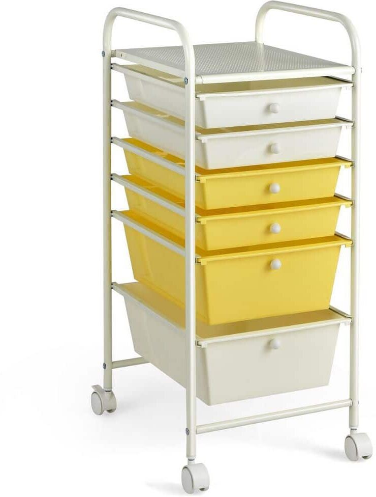 HONEY JOY 6-Drawer Scrapbook Paper Organizer Rolling Storage Cart for Office School Yellow