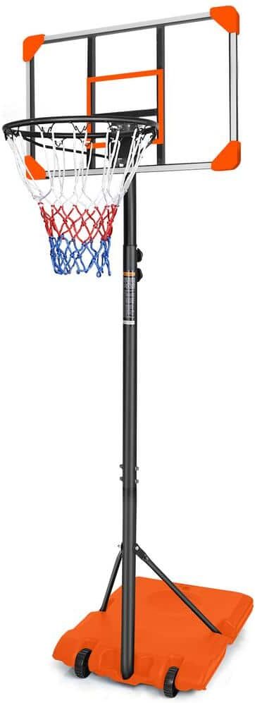 BTMWAY Indoor & Outdoor Portable Mini Basketball Hoop and Goal System with Base & Wheels, 5.6-7 ft. Height Adjustable - Orange