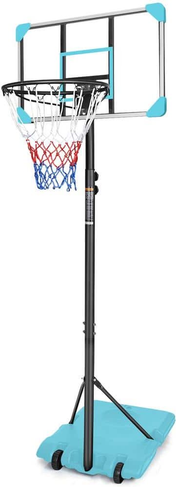 BTMWAY Indoor & Outdoor Portable Mini Basketball Hoop and Goal System with Base and Wheels, 5.6-7 ft. Height Adjustable - Blue