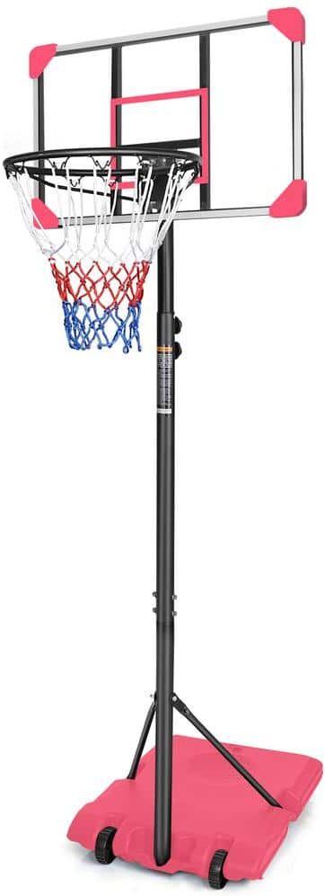 BTMWAY Indoor & Outdoor Portable Mini Basketball Hoop and Goal System with Base and Wheels, 5.6-7 ft. Height Adjustable - Red