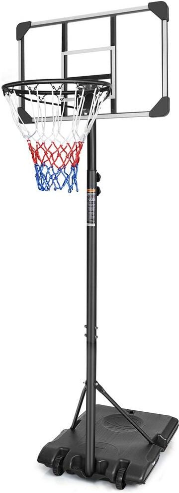 BTMWAY Indoor & Outdoor Portable Mini Basketball Hoop and Goal System with Base & Wheels, 5.6-7 ft. Height Adjustable - Black