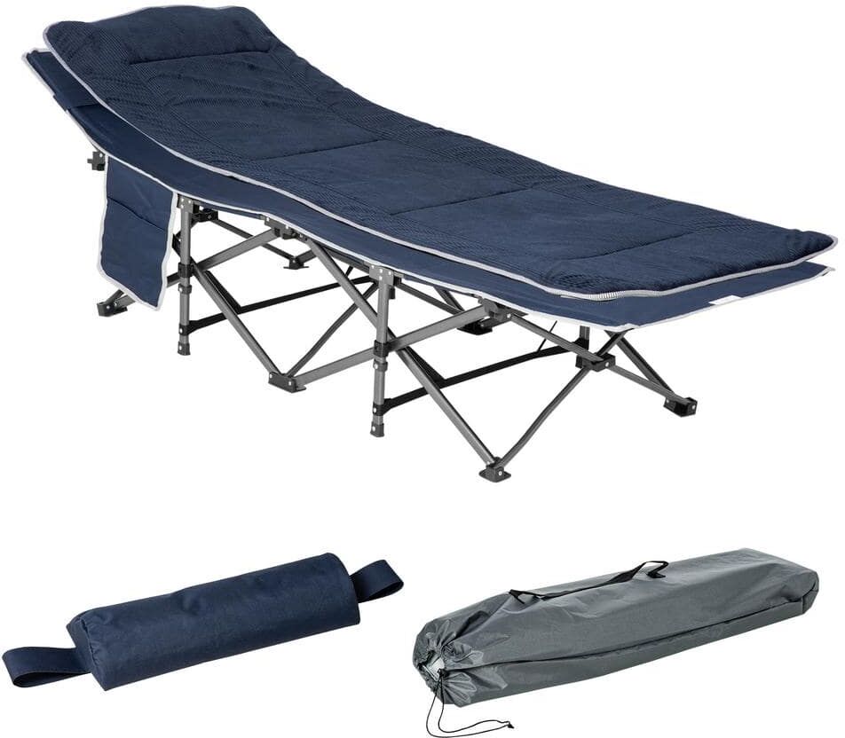 Outsunny Outdoor Portable Folding Camping Blue Twin Cot Adults, Double Layer Heavy-Duty Sleeping Cots with Carry Bag