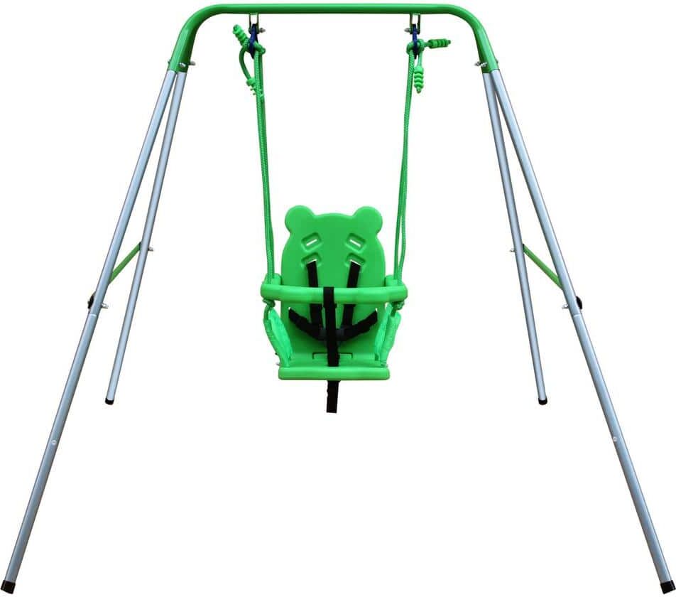 Tidoin Metal Outdoor Swing Set with Safety Harness and Handrails