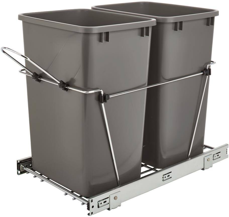 Rev-A-Shelf Gray Double Pull Out Trash Can 35 qt. for Kitchen