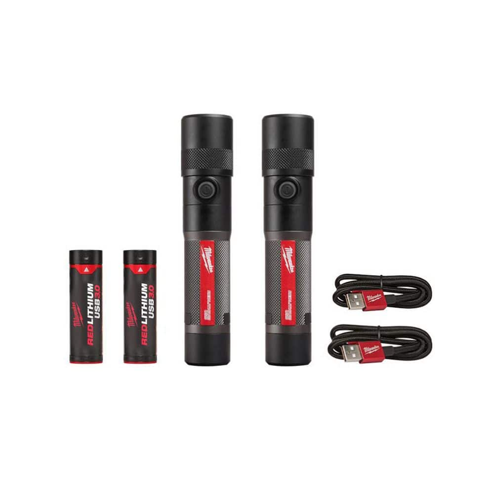 Milwaukee 1100 Lumens LED USB Rechargeable Twist Focus Flashlight (2-Pack)