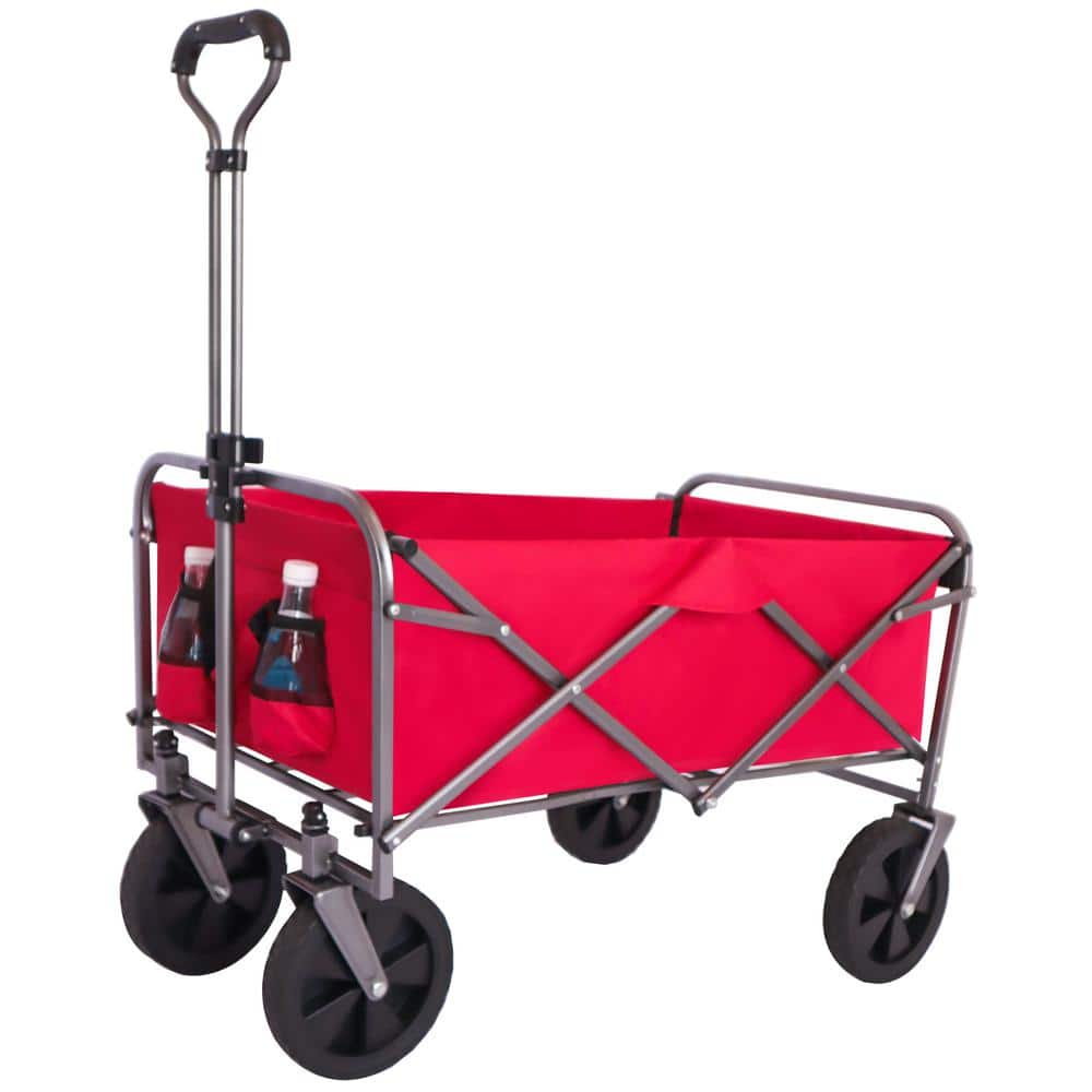 Outdoor Garden Multi-Purpose Micro Collapsible Beach Trolley Cart Camping Folding Wagon, Garden Serving Cart, Red