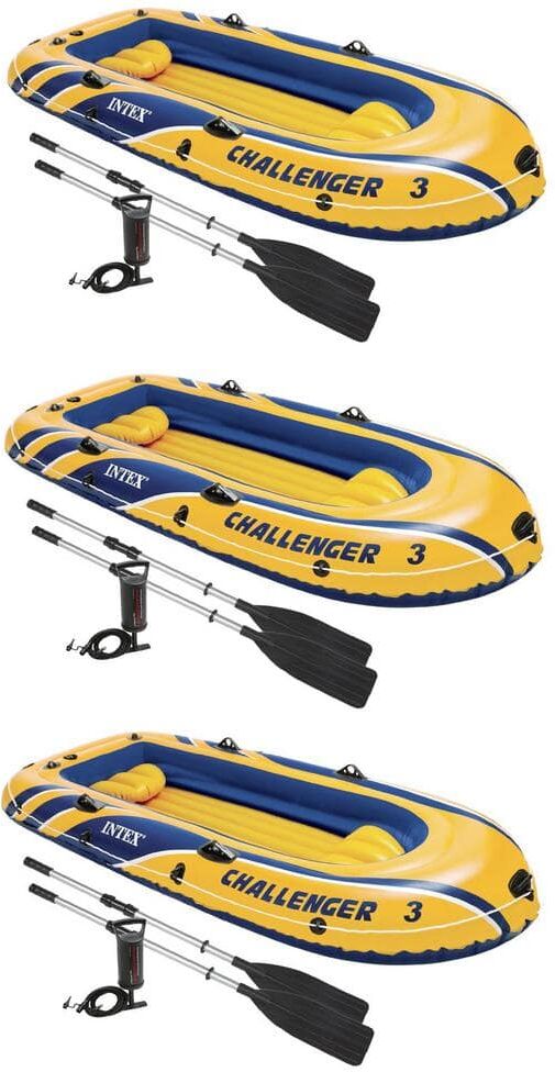 Intex 9.67 ft. Inflatable Raft Boat Set With Pump And Oars, Yellow (3-Pack)