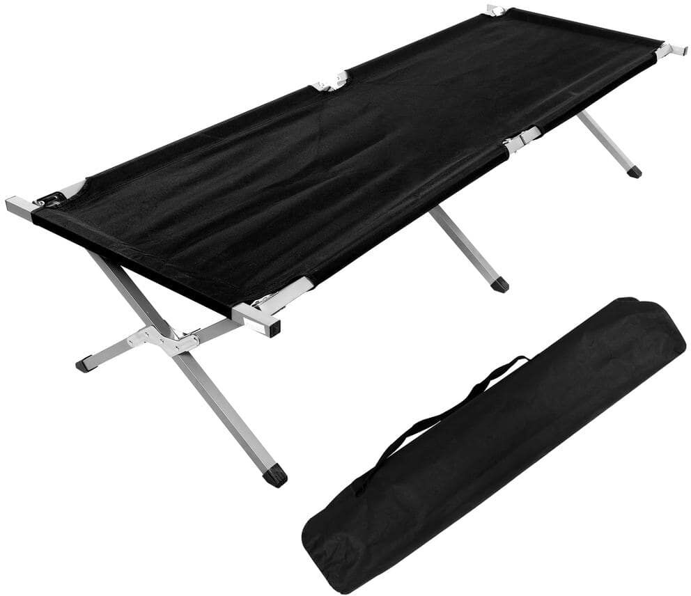 cenadinz Folding Camping Cot with Storage Bag for Adults Portable and Light-weight Sleeping Bed for Outdoor Traveling in Black