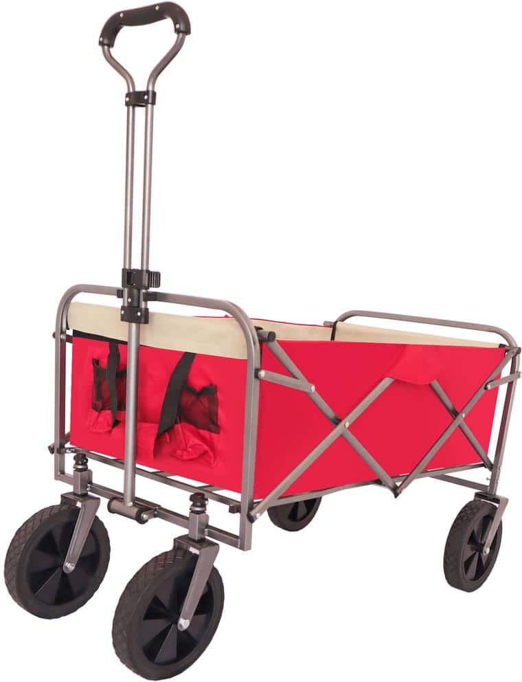 cenadinz 3.5 cu ft Steel Red Outdoor Garden Cart Multipurpose Micro Collapsible Beach Trolley Cart Camping Folding Wagon