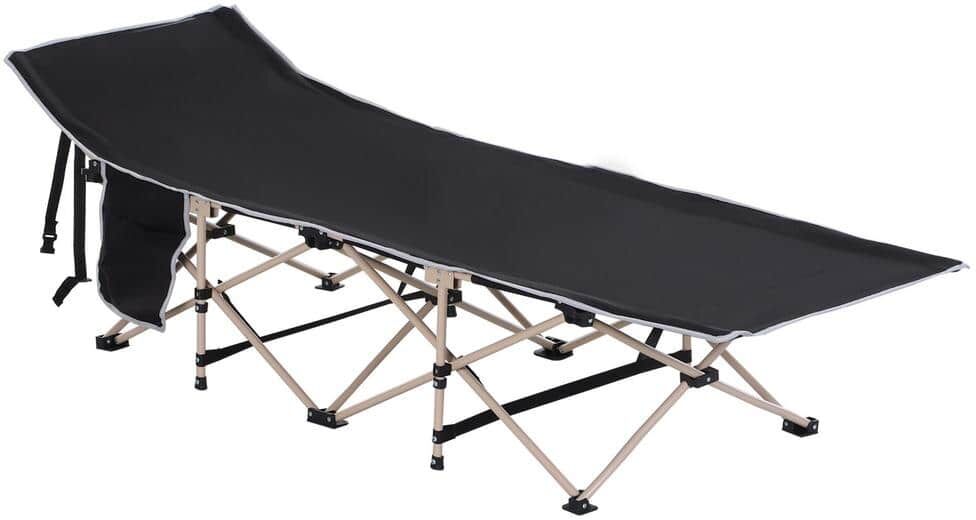 Out sunny Folding Camping Cot for Adults with Carry Bags, Side Pockets, Outdoor Portable Sleeping Bed, Black