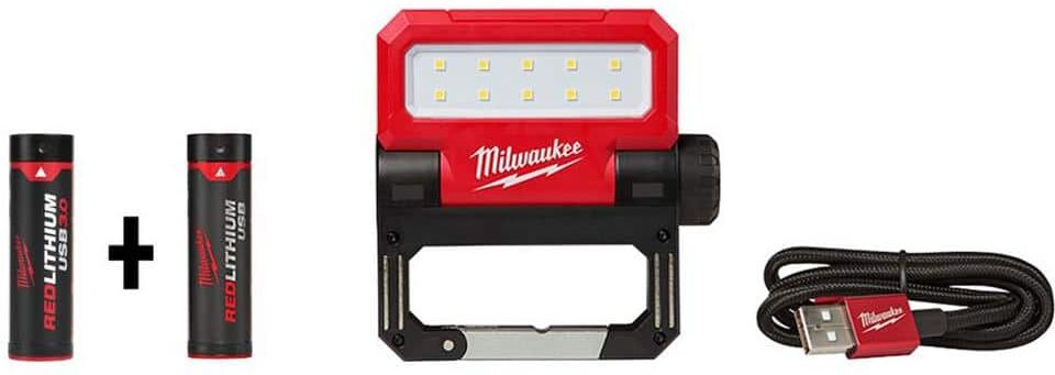 Milwaukee 550 Lumens LED REDLITHIUM USB Pivoting Flood Light with Extra USB 3.0 Ah Battery