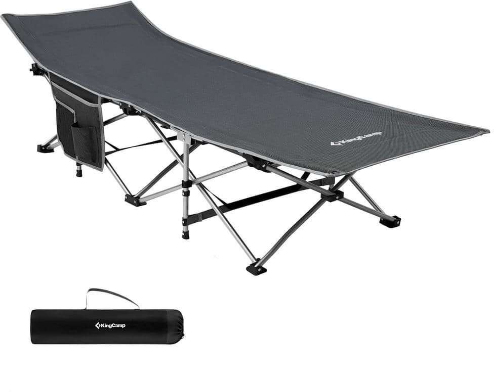 KingCamp Gray Folding Camping Cot with Multi Layer Side Pocket