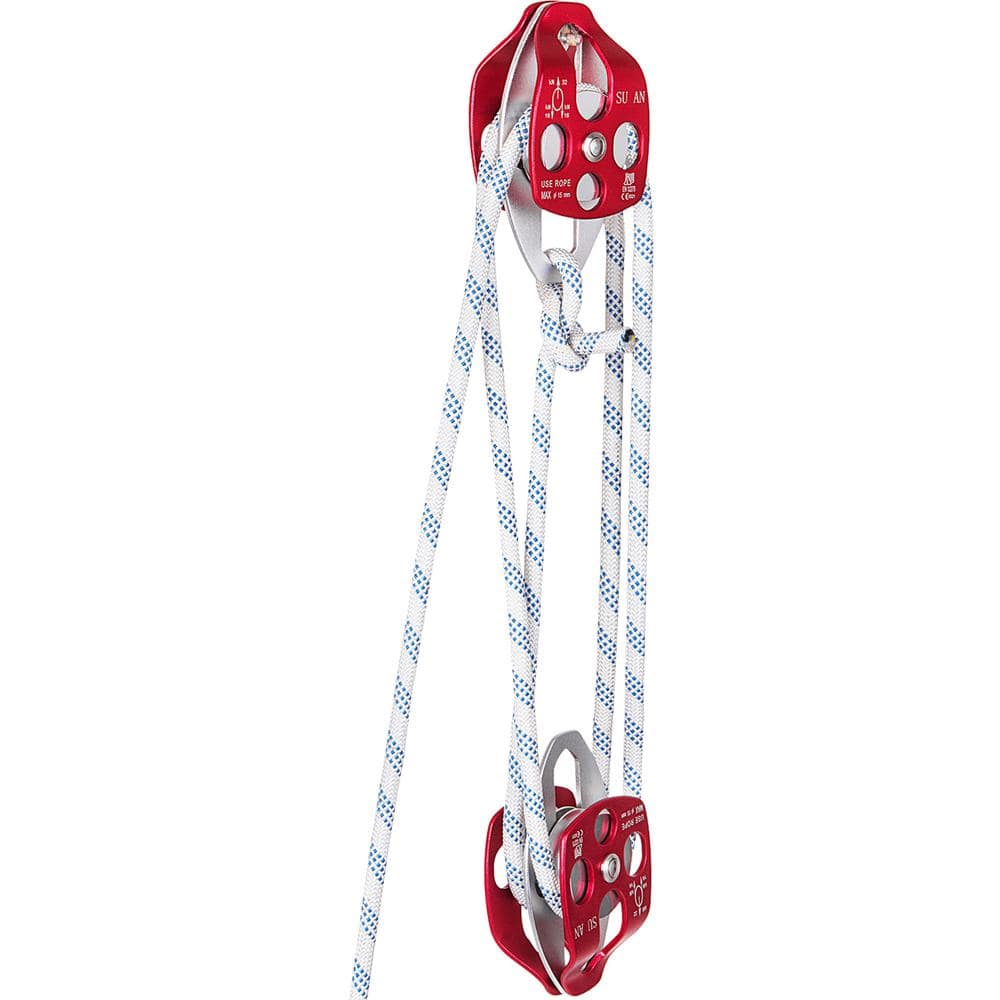 VEVOR 200 ft. L Twin Sheave Block and Tackle 6600 lbs. Capacity Double Pulley Rigging with Braid Rope for Climbing, Red