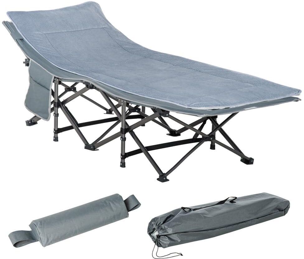 Outsunny Outdoor Folding Grey Twin Camping Cot Adults, Double Layer Heavy-Duty Sleeping Cots with Carry Bag