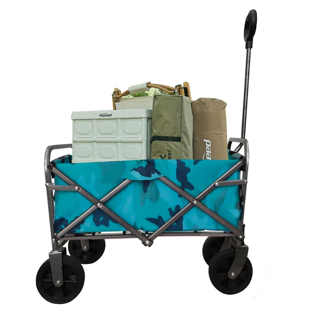 Outdoor Folding Serving Cart, Garden Multipurpose Collapsible Cart Blue Such as Parks, Camping or Shopping