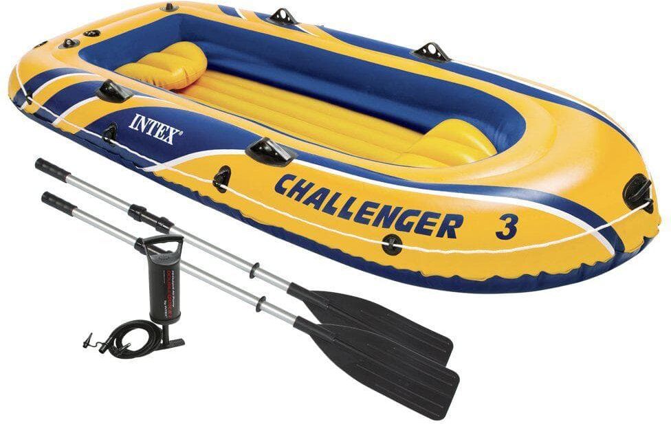 Intex Challenger 3 Inflatable Raft Boat Set With Pump And Oars, Yellow