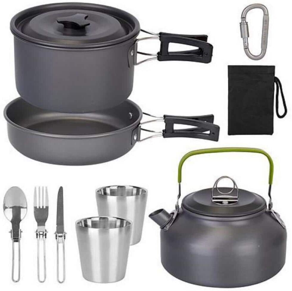 Afoxsos Outdoor Aluminum Camping Cookware Set Picnic Stove Hiking Pot Pans Kit (12-Pieces)