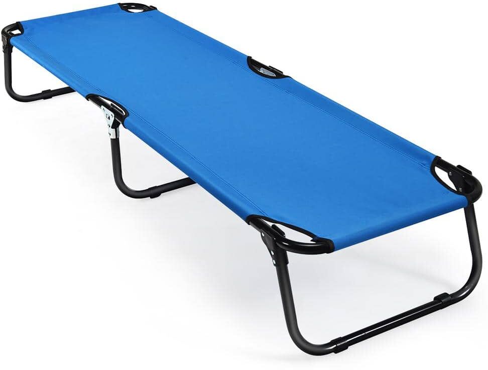 Costway Folding Camping Bed Full Outdoor Portable Military Cot Sleeping Hiking Travel Blue