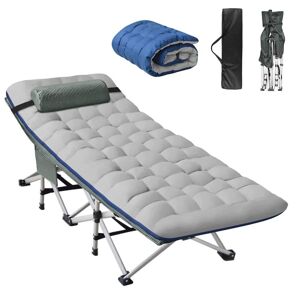 SEEUTEK Orhan Outdoor Folding Camping Cot with Pillow and Mattress for Adults, Sleeping Cot Bed for Tent, Gray+Blue Pad