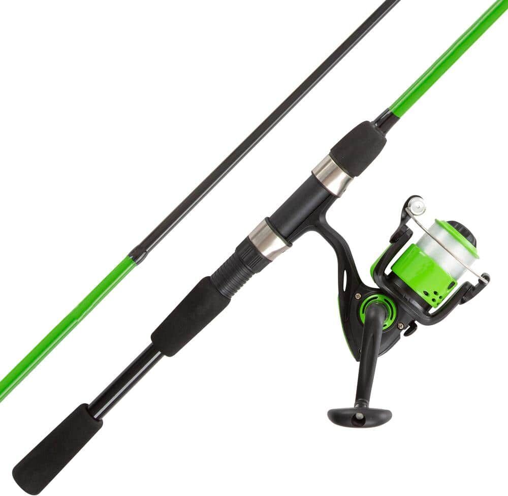 Green 6 ft. Fiberglass Fishing Rod and Reel Combo - Portable 2-Piece Pole with 2000 Aluminum Spinning Reel