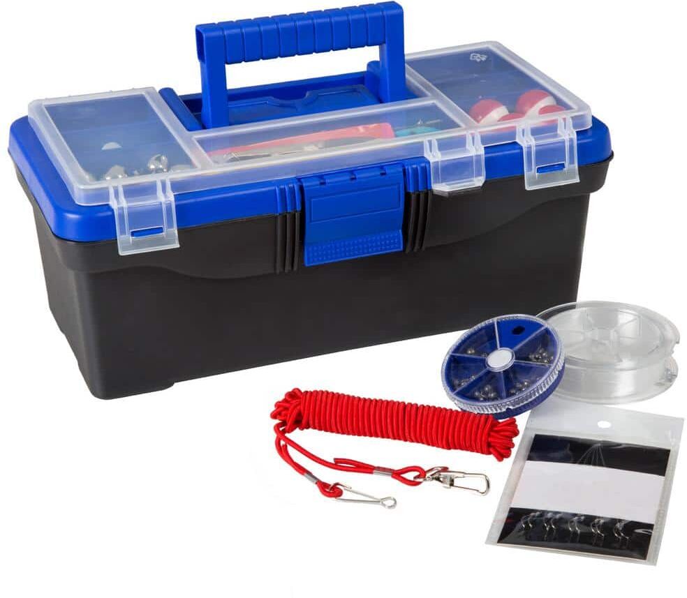 55-Piece Fishing Tackle Box Set - Includes Single Tray Box, Sinkers, Lures, 6 lbs. Line, Stringer, Hooks and Accessories