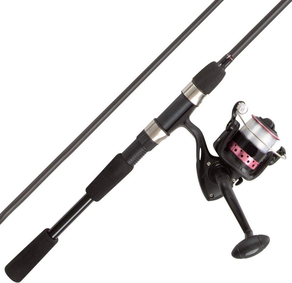 Black and Pink 6 ft. 6 in. Fiberglass Fishing Rod and Reel Combo Portable 2-Piece Pole with 3000 Aluminum Spinning Reel