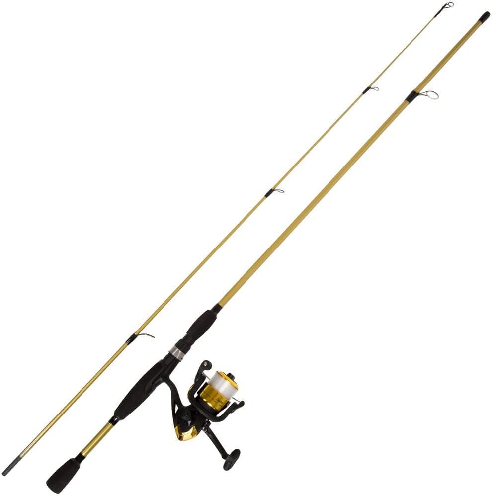 Fiberglass Rod and Reel Combo- Portable 2-Piece Medium Action 78 in. Pole, Size 30 Spinning Reel for Lake Fishing (Gold)