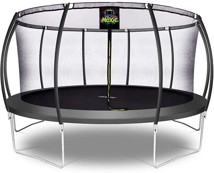 MOXIE Machrus  15 ft. Charcoal PumpkinShaped Outdoor Trampoline Set with Premium TopRing Frame Safety Enclosure