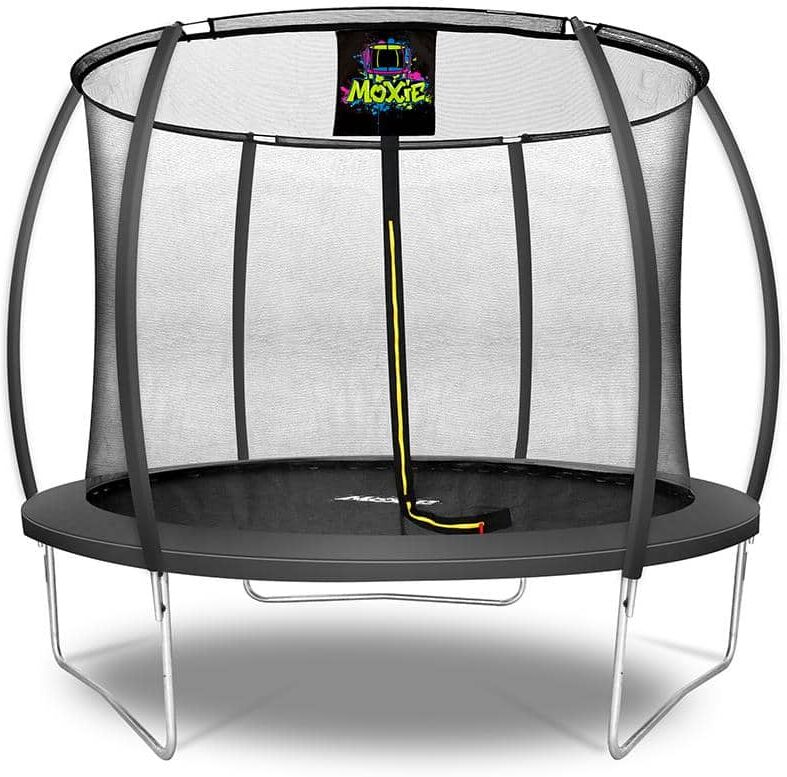 MOXIE Machrus  10 ft. Charcoal PumpkinShaped Outdoor Trampoline Set with Premium TopRing Frame Safety Enclosure