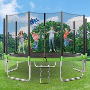 Nestfair 15 ft. Round Outdoor Trampoline with Safety Enclosure Net and Basketball Hoop