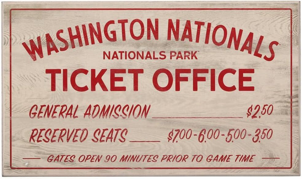 Open Road Brands Washington Nationals Vintage Ticket Office Wood Wall Decor