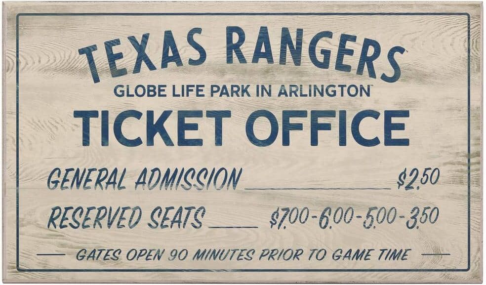 Open Road Brands Texas Rangers Vintage Ticket Office Wood Wall Decor