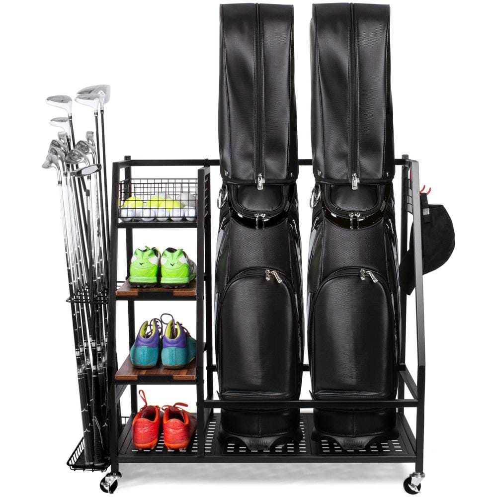 Sttoraboks Golf Bag Storage Garage Organizer Golf Bag Rack for 2 Golf Bags and Golf Equipment Accessories Golf Club Storage Stand