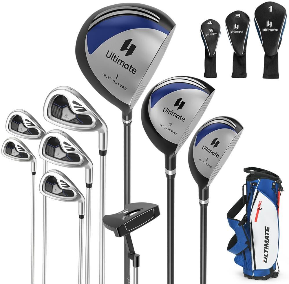 HONEY JOY Men's 9 Pieces Complete Golf Club Set Includes 460cc Alloy Driver 3# Fairway Wood 4# Hybrid 6# 7# 8# 9#  and  P# Irons