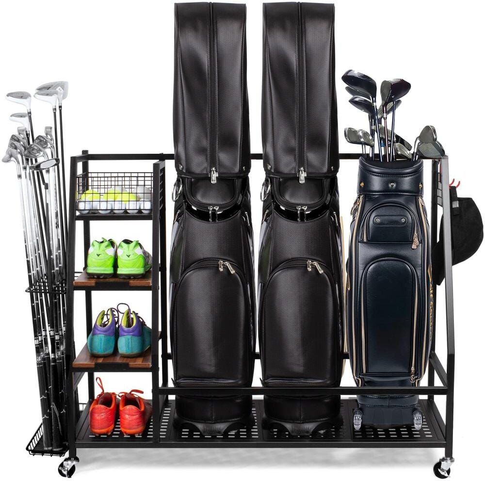 Sttoraboks Golf Bags Storage Garage Organizer Golf Bag Rack for 3 Golf Bags and Golf Equipment Accessories Golf Club Storage Stand