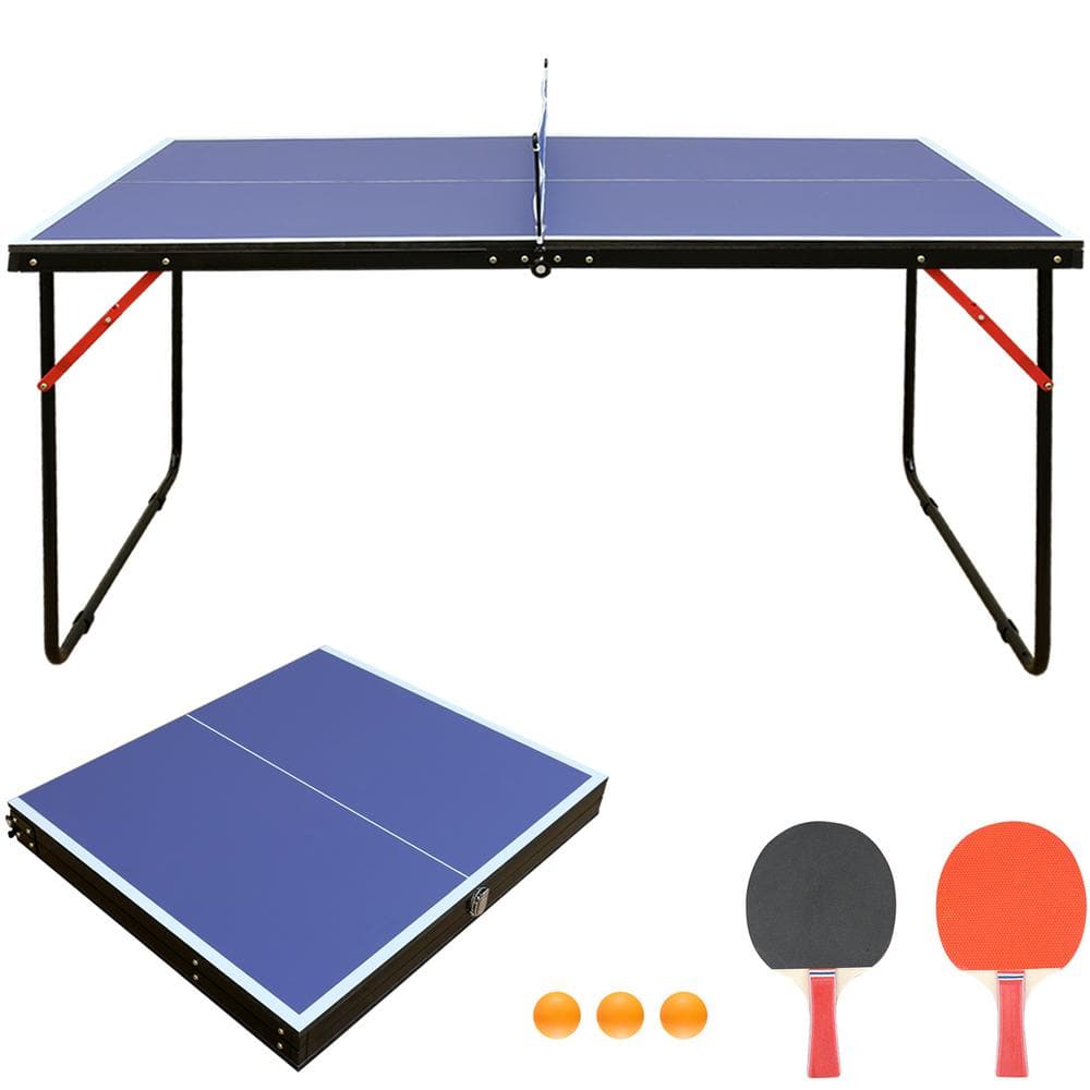 Tatayosi Midsize Foldable and Portable Table Tennis Table Set with Net and 2 Ping Pong Paddles for Indoor Outdoor Game
