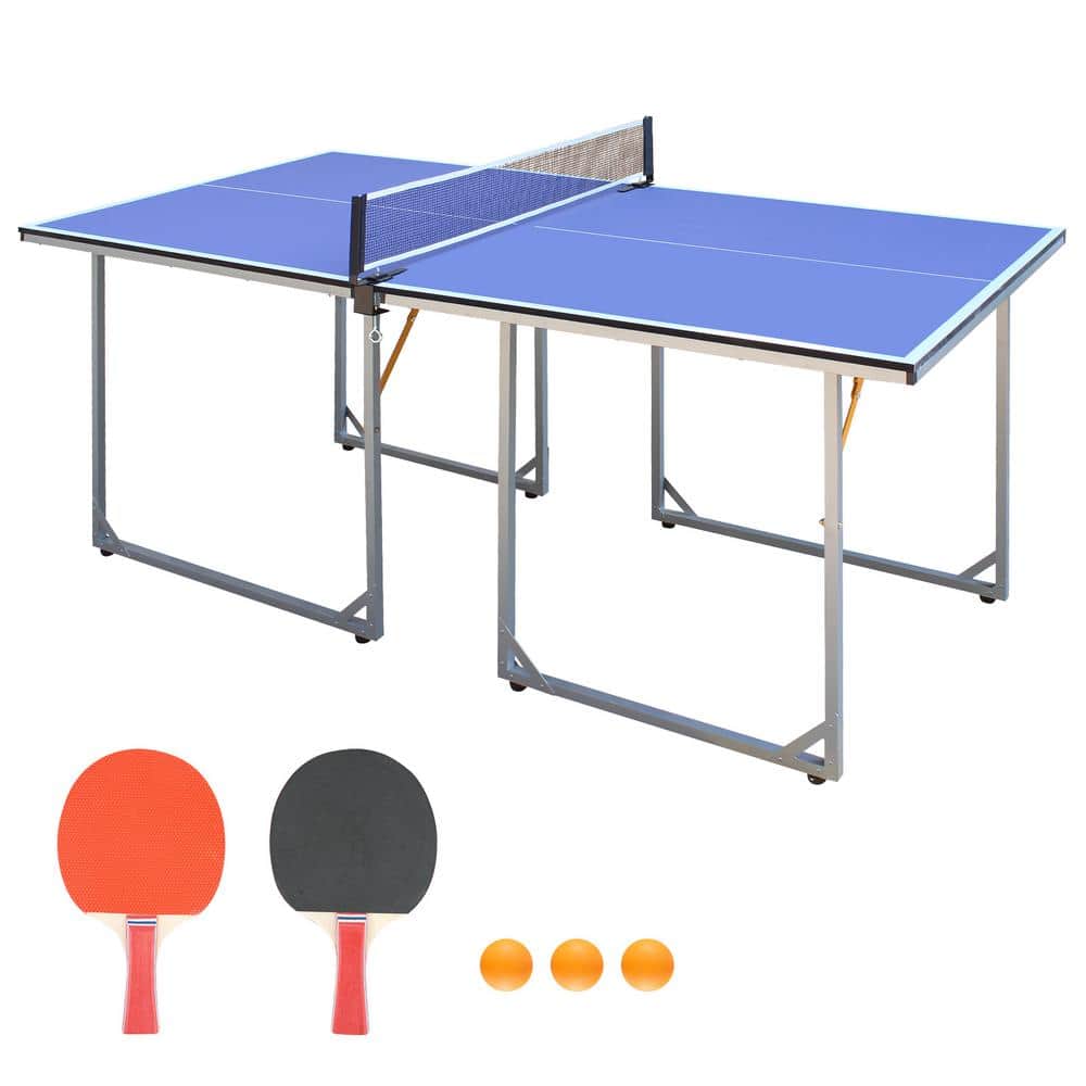 Cesicia 6'x3' Table Tennis Table Foldable and Portable Ping Pong Table Set Indoor Outdoor Games 2 Table Tennis Paddles 3 Balls