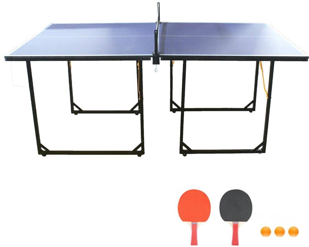 Zeus & Ruta 6 ft. Mid-Size Table Tennis Table Foldable&Portable Ping Pong Table Set for Indoor & Outdoor Games with Net, 3 Balls