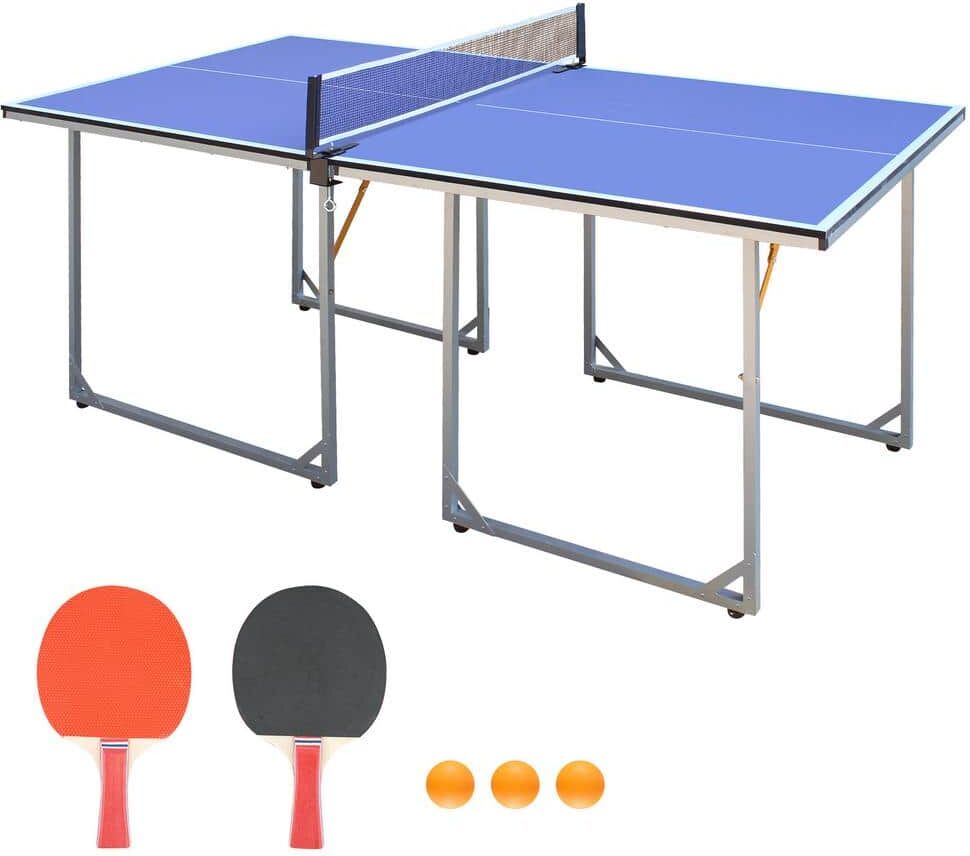 BTMWAY Indoor & Outdoor Mid-Size 6 ft. Ping Pong Table Foldable Table Tennis Table with Net, 2-Table Tennis Paddles & 3-Balls