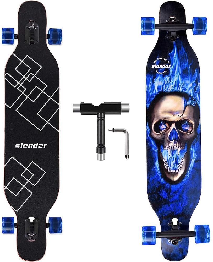 SEEUTEK 42 in. Slendor Longboard Skateboard Drop Through Deck Complete Maple Cruiser Freestyle, Camber Concave