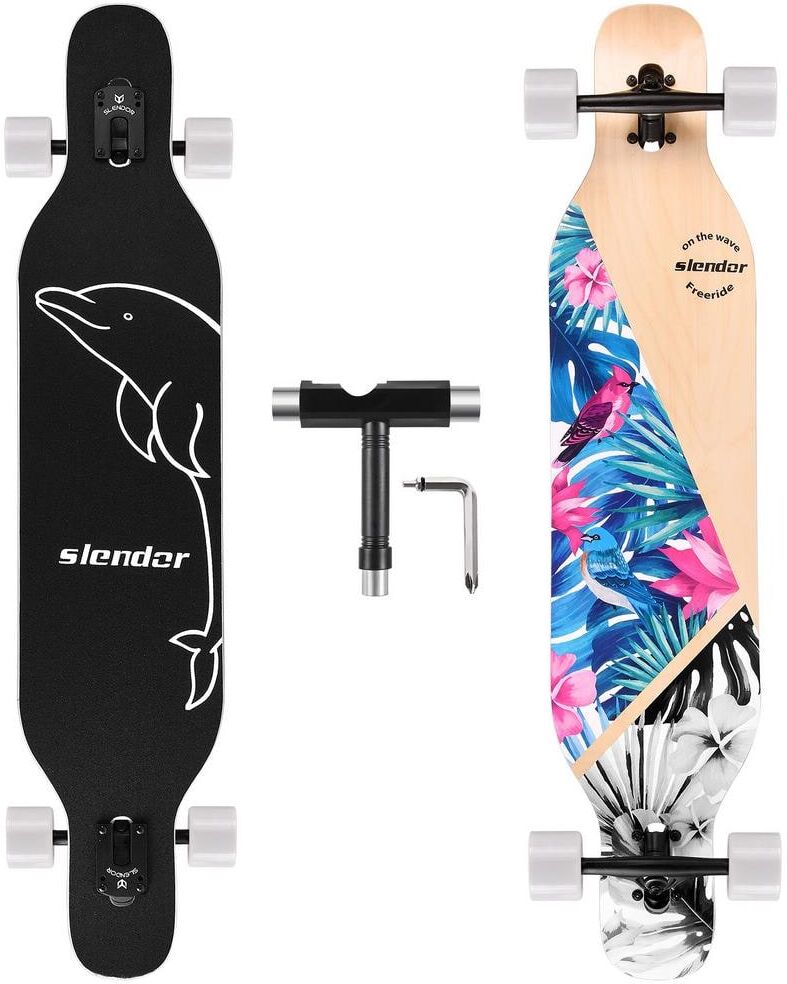 SEEUTEK Cosmo 42 in. Blue Longboard Skateboard Drop Through Deck Complete Maple Cruiser Freestyle, Camber Concave