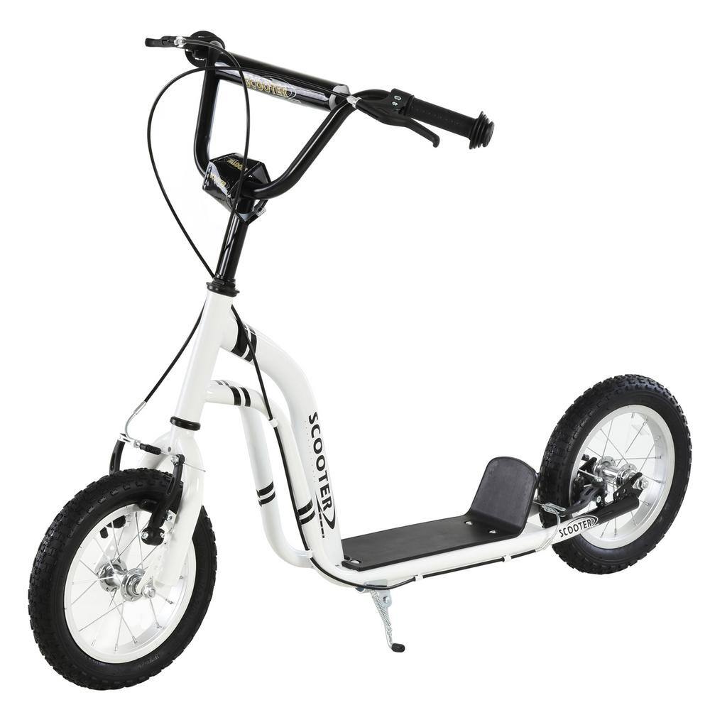 ITOPFOX Scooter Front and Rear Caliper Dual Brakes 12-Inch Inflatable Front Wheel Ride On Toy For Age 5+, White