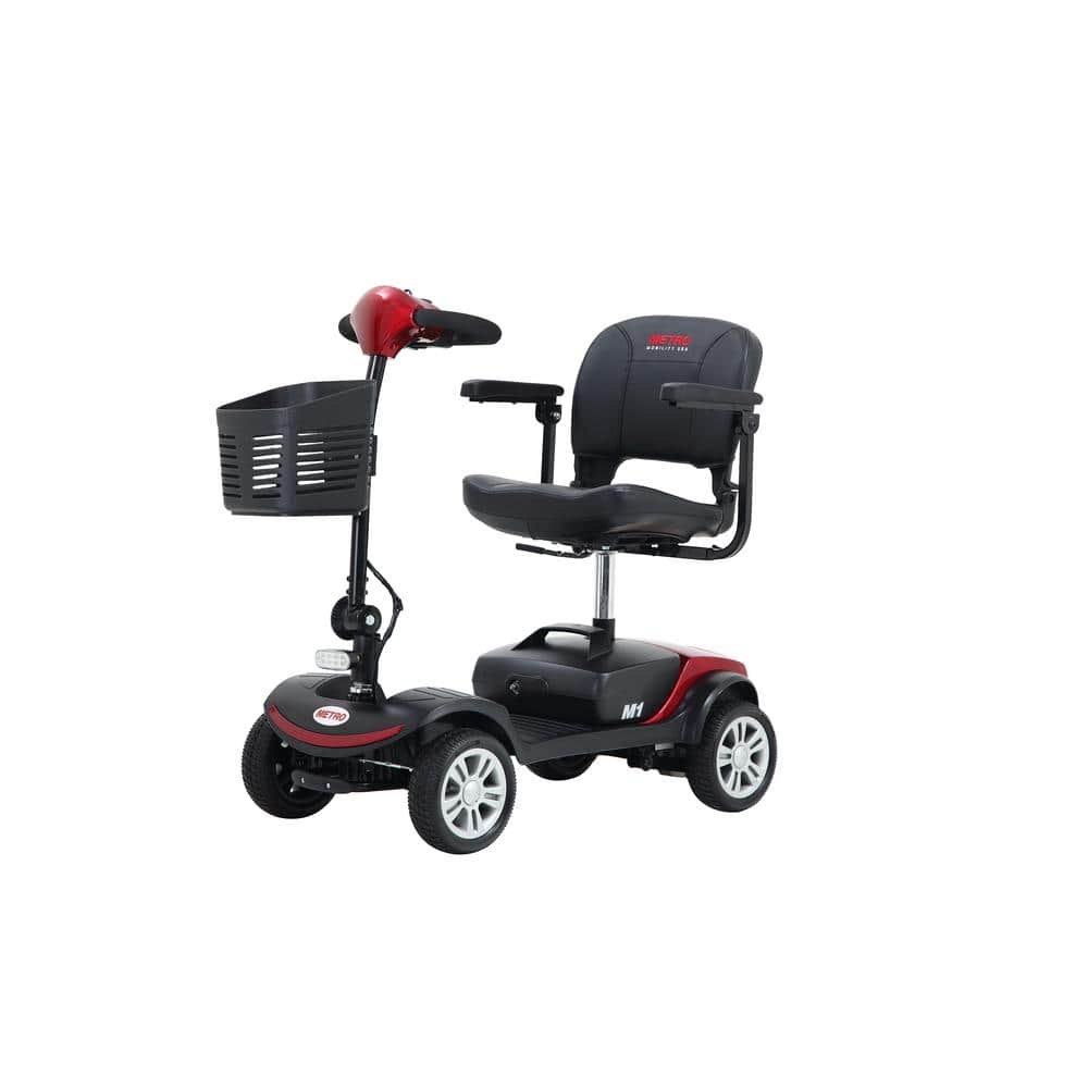 4-wheel outdoor compact, travel electric scooter with 300-Watt motor, suitable for adults and seniors, Red