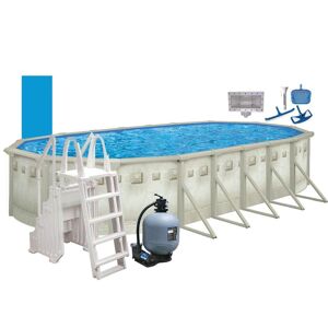 AQUARIAN Palisades 18 ft. x 33 ft. Oval 52 in. D Above Ground Hard Sided Pool Package with Entry Step System, Gray